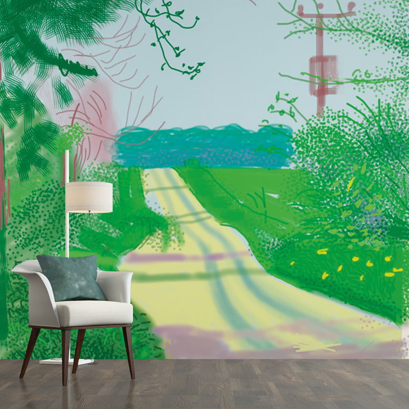 Modern Art Spring Path Mural in Yellow-Green Washable Wall Decor for Home Gallery Clearhalo 'Wall Decor' 'Wall Mural' 1409793