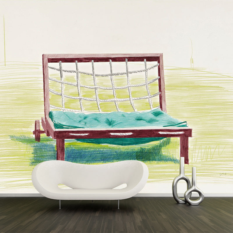 Cozy Lounge Chair Painting Murals for Living Room Hockney Artworks Wall Decor, Custom Print Yellow-Blue Clearhalo 'Wall Decor' 'Wall Mural' 1409801