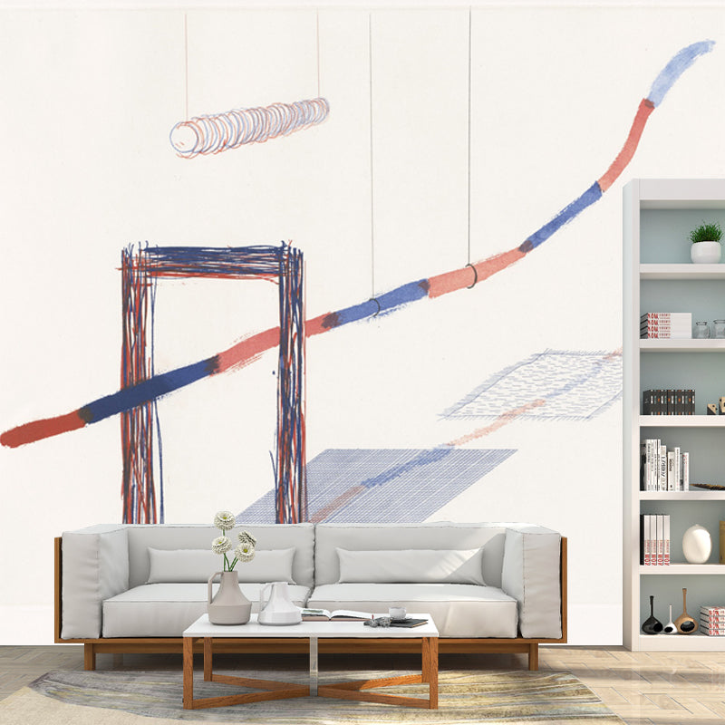 Minimalistic Swing Drawing Mural Decal Orange-Blue Washable Wall Art for Corridor Orange-Blue Clearhalo 'Wall Decor' 'Wall Mural' 1409811