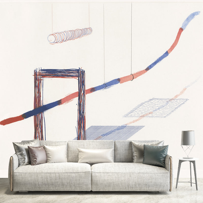 Minimalistic Swing Drawing Mural Decal Orange-Blue Washable Wall Art for Corridor Clearhalo 'Wall Decor' 'Wall Mural' 1409813