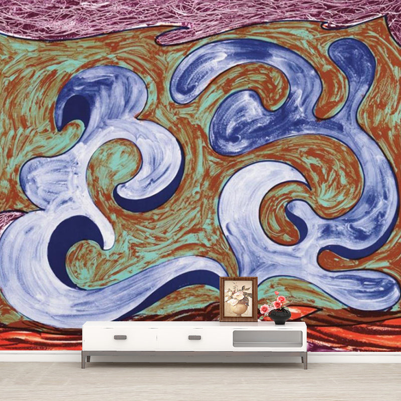 Hockney Rampant Painting Murals in Purple-Blue Modern Art Wall Decoration for Home Clearhalo 'Wall Decor' 'Wall Mural' 1409843