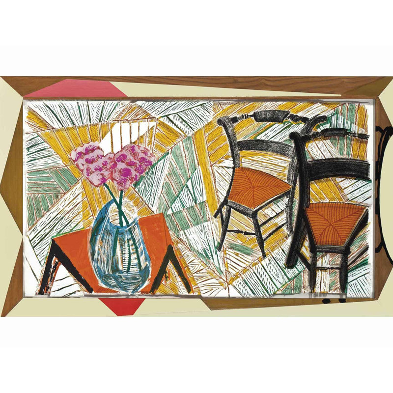 Flower and Two Chairs Murals in Orange-Yellow Art Deco Wall Covering for Living Room Clearhalo 'Wall Decor' 'Wall Mural' 1409859