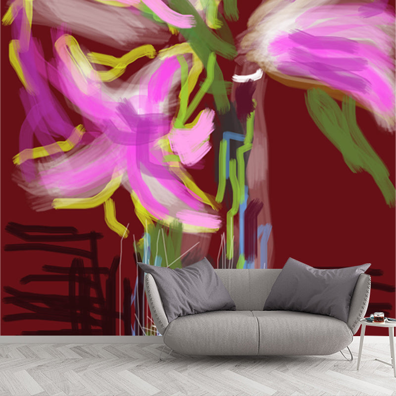 Flower Painting Lily Blossom Murals Artistic Non-Woven Fabric Wall Covering in Purple-Green Purple-Green Clearhalo 'Wall Decor' 'Wall Mural' 1409866