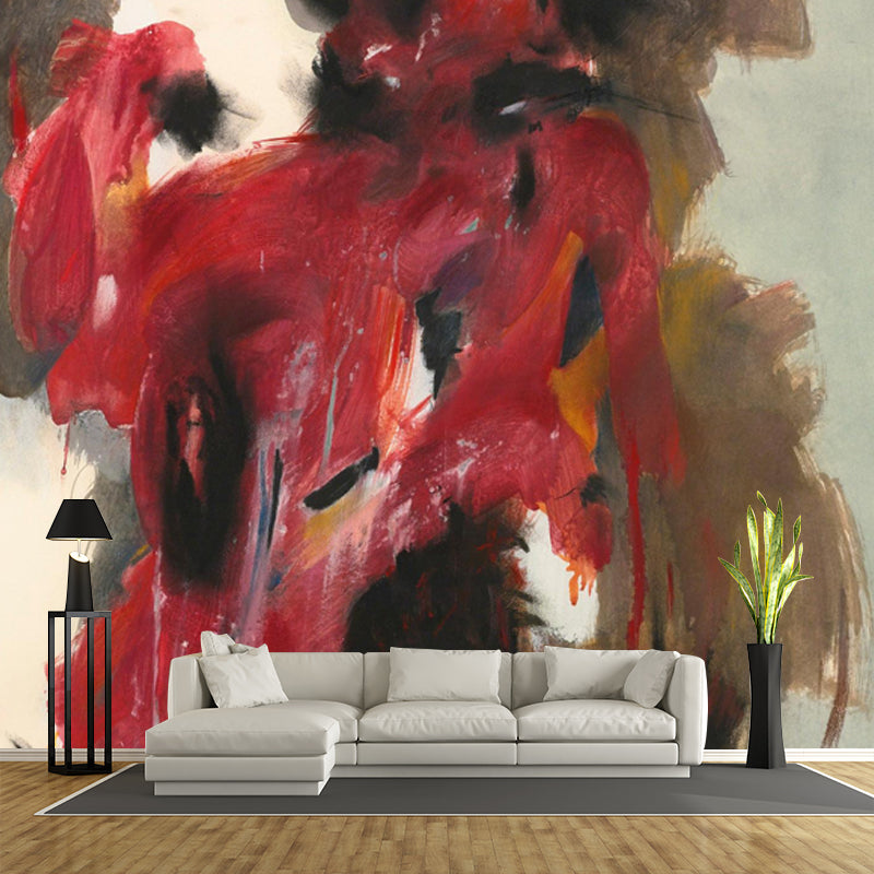 Pop Art Human Wallpaper Murals in Red and Grey Abstract Wall Decor for Living Room Clearhalo 'Wall Decor' 'Wall Mural' 1409883