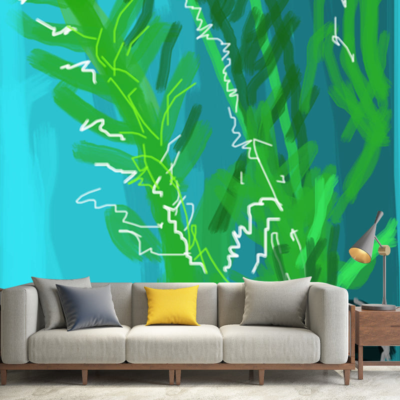 Blue-Green Potted Plant Murals Wallpaper Waterproof Modern Art Bedroom Wall Decoration Blue-Green Clearhalo 'Wall Decor' 'Wall Mural' 1409901