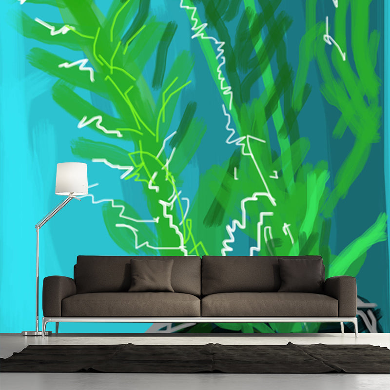 Blue-Green Potted Plant Murals Wallpaper Waterproof Modern Art Bedroom Wall Decoration Clearhalo 'Wall Decor' 'Wall Mural' 1409902