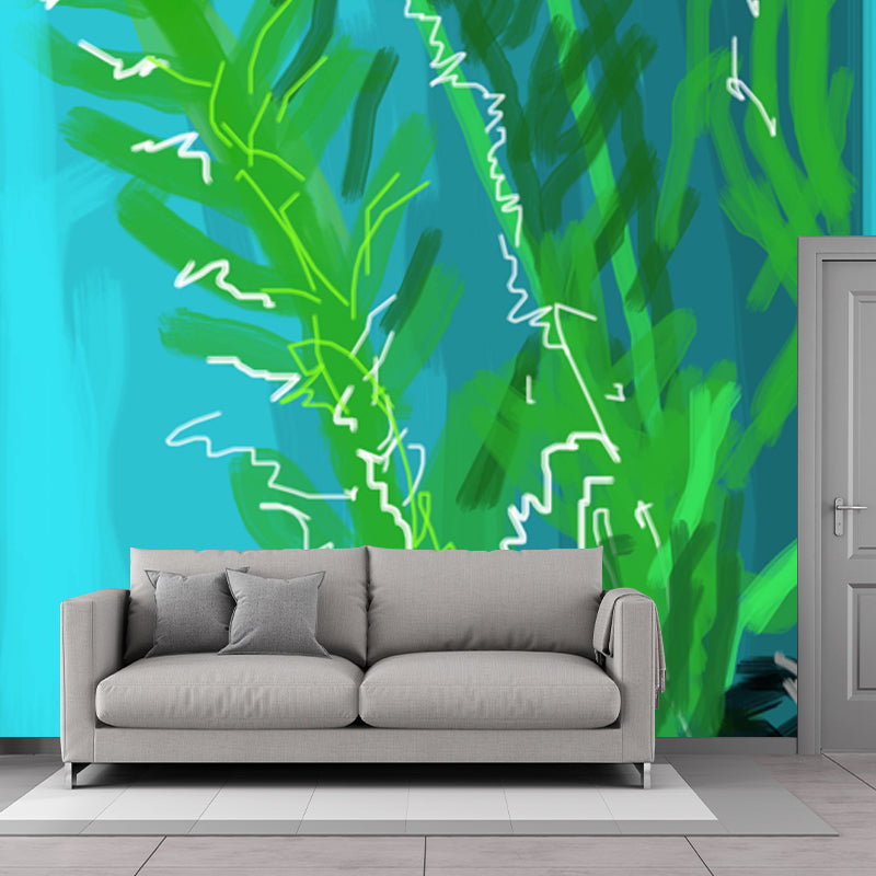 Blue-Green Potted Plant Murals Wallpaper Waterproof Modern Art Bedroom Wall Decoration Clearhalo 'Wall Decor' 'Wall Mural' 1409903