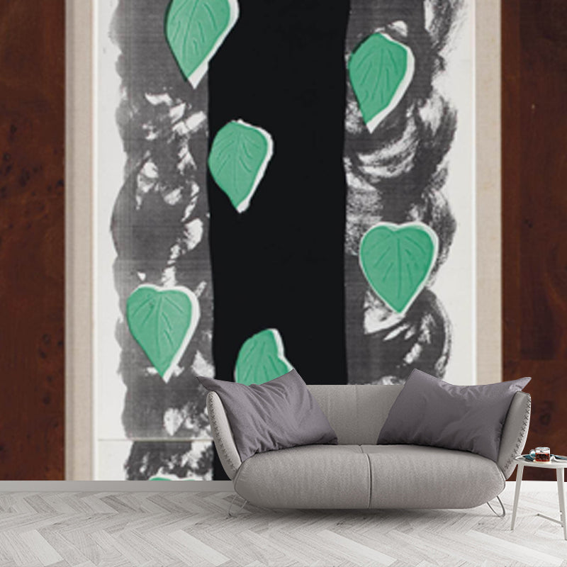 Black-Green Falling Leaves Mural Decal Moisture Resistant Wall Art for Living Room Black-Green Clearhalo 'Wall Decor' 'Wall Mural' 1409911