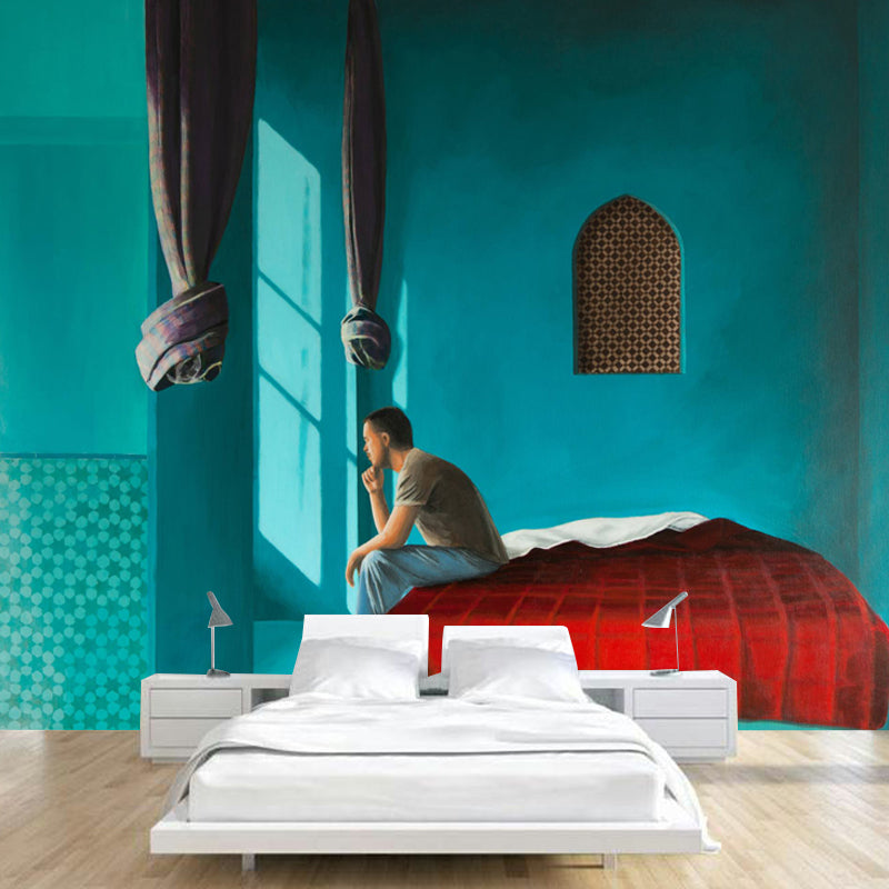 Red-Blue Figure Painting Murals the Last Night in Morocco Art Washable Wall Covering for Accent Wall Red-Blue Clearhalo 'Wall Decor' 'Wall Mural' 1409916