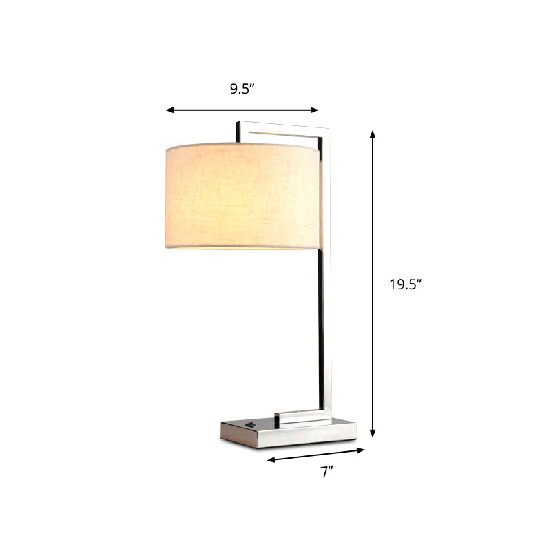 LED Cylinder Reading Light Modernism Fabric Task Lighting in Beige with Metal Base Clearhalo 'Lamps' 'Table Lamps' Lighting' 141004