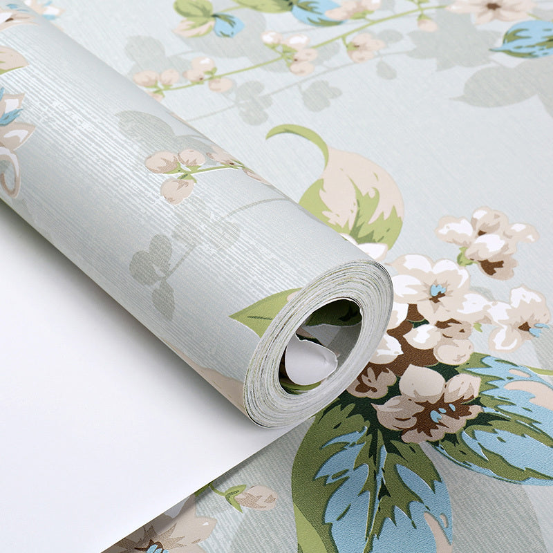 Floweret Wallpaper Roll Countryside Paper Made Wall Decor in Green and White for Bedroom Clearhalo 'Country wall decor' 'Rustic' 'Wallpaper' Wall Decor' 1410113