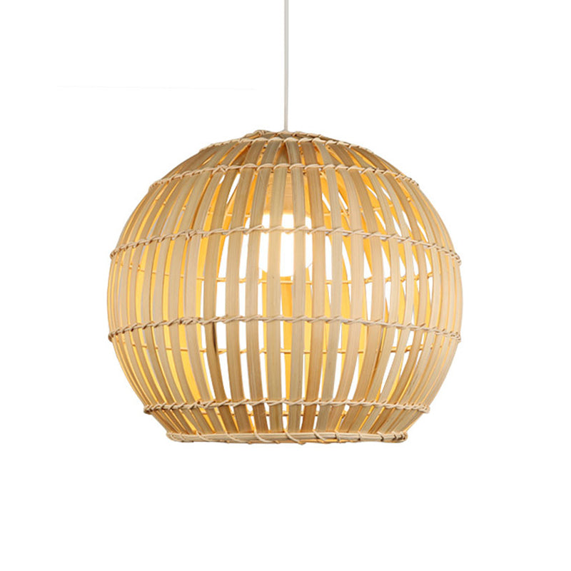 Bamboo Hand-Knitted Hanging Pendant Light with Globe Shade Modern 12