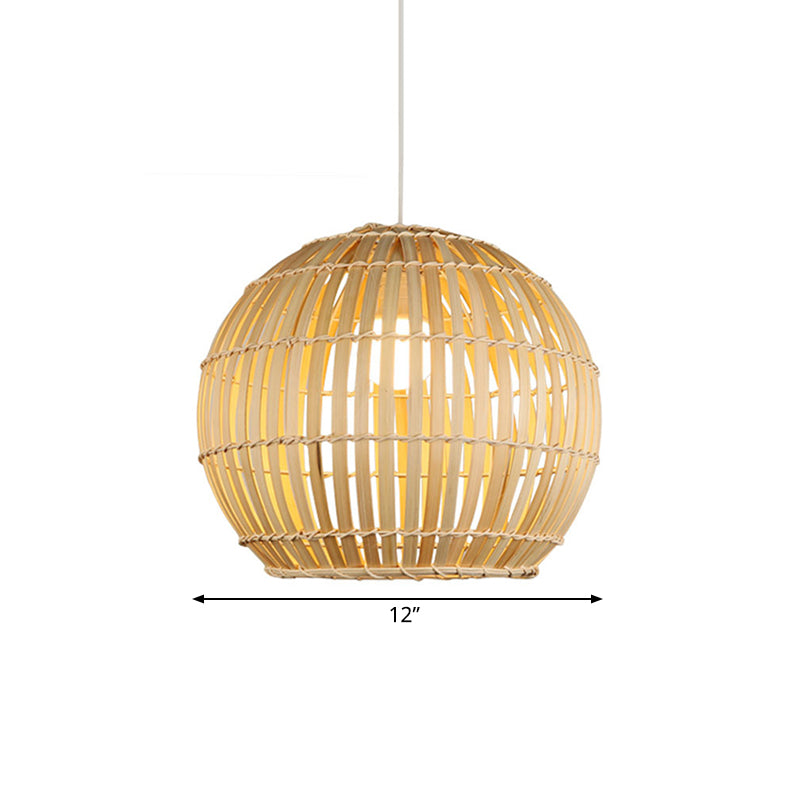 Bamboo Hand-Knitted Hanging Pendant Light with Globe Shade Modern 12