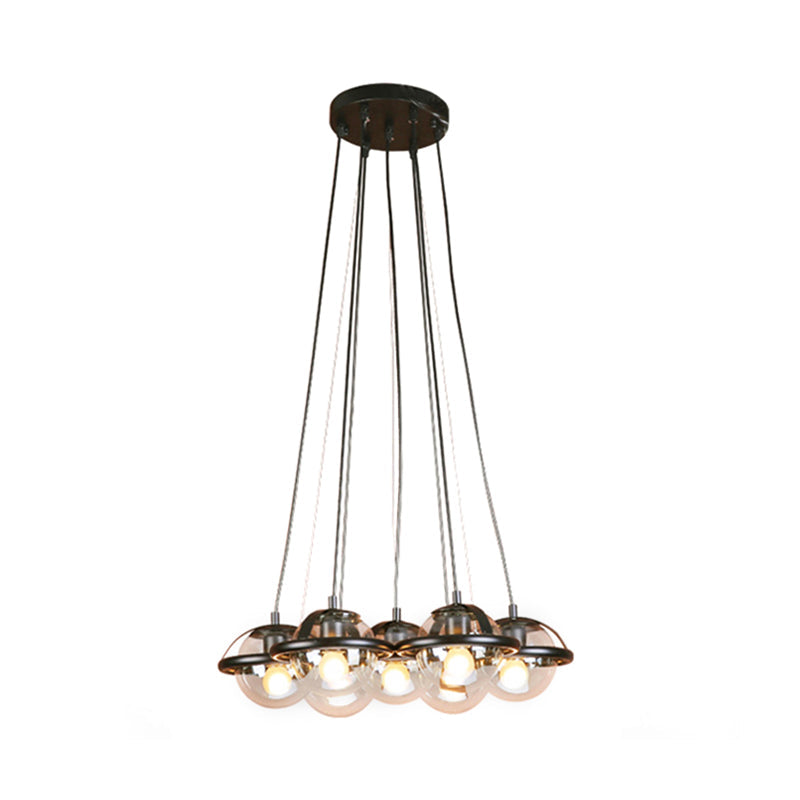 Multi Light Globe Shade Light Pendant Modern Black Clear Glass Hanging Lighting, Round Canopy Clearhalo 'Ceiling Lights' 'Glass shade' 'Glass' 'Industrial Pendants' 'Industrial' 'Middle Century Pendants' 'Pendant Lights' 'Pendants' 'Tiffany' Lighting' 141395