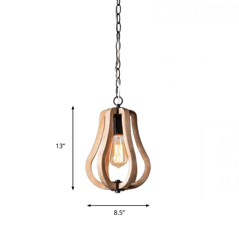 Wood Gourd Hanging Lamp with Metal Chain Country Style 1 Light Suspended Light in Black Clearhalo 'Ceiling Lights' 'Pendant Lights' 'Pendants' Lighting' 141504