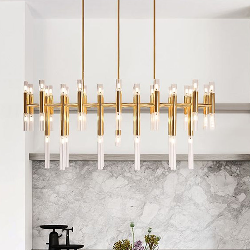 Tubular LED Island Pendant Modern Metal 54-Light Dining Room Ceiling Drop Light in Gold Clearhalo 'Ceiling Lights' 'Close To Ceiling Lights' 'Glass shade' 'Glass' 'Island Lights' Lighting' 1415219