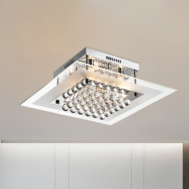 Chrome 5 Heads Semi Mount Lighting Modern Clear Crystal Orbs Square Ceiling Light Fixture Chrome Clearhalo 'Ceiling Lights' 'Close To Ceiling Lights' 'Close to ceiling' 'Semi-flushmount' Lighting' 1415784