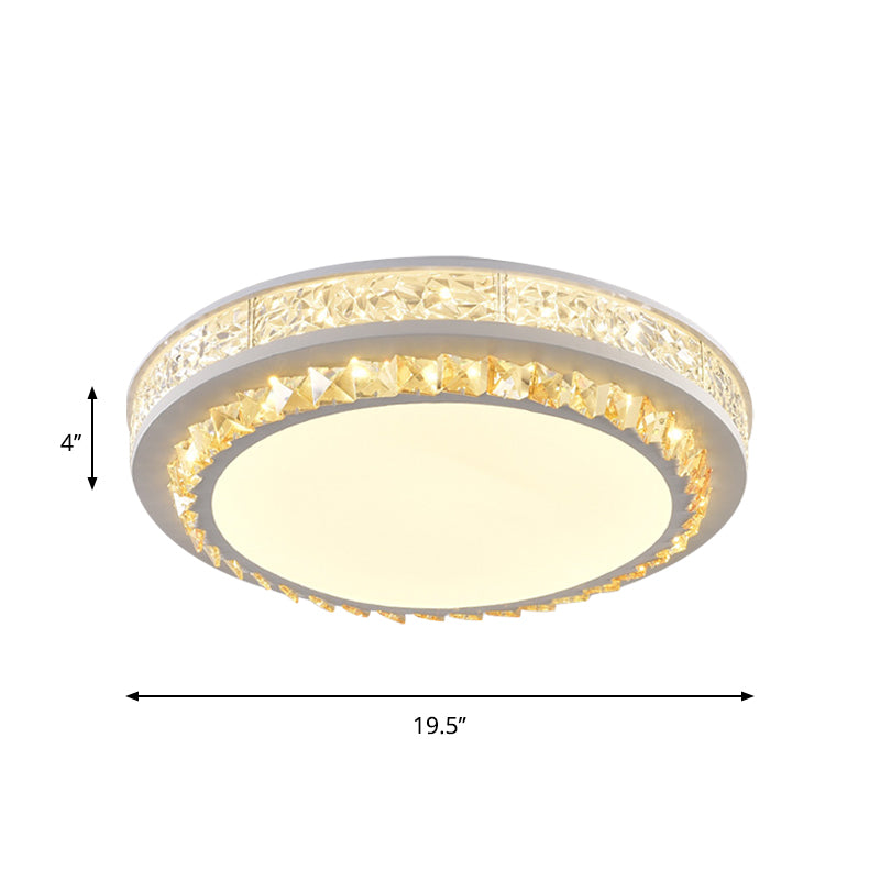 LED Flush Mount Lamp Modern Circular Clear Crystal Block Ceiling Mount in White for Living Room Clearhalo 'Ceiling Lights' 'Close To Ceiling Lights' 'Close to ceiling' 'Flush mount' Lighting' 1415791