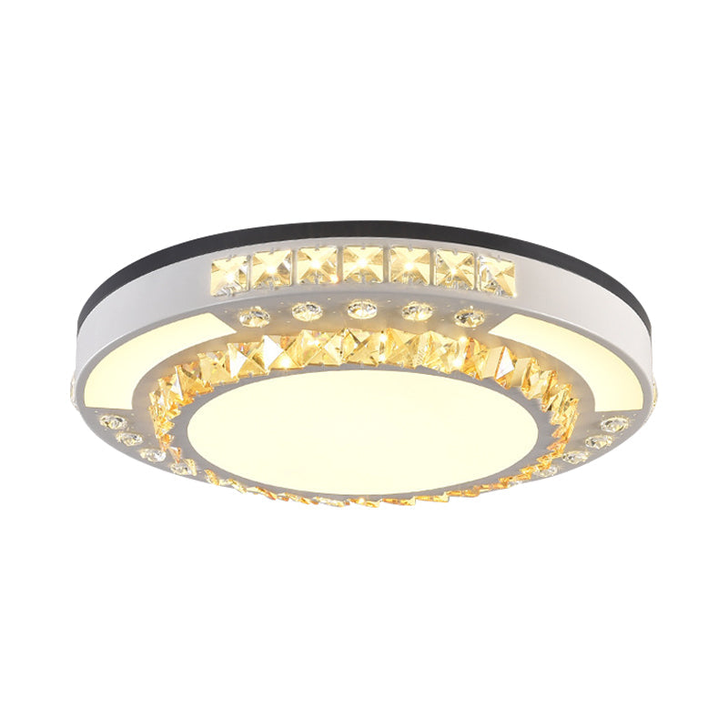 LED Flush Mount Lamp Modern Circular Clear Crystal Block Ceiling Mount in White for Living Room Clearhalo 'Ceiling Lights' 'Close To Ceiling Lights' 'Close to ceiling' 'Flush mount' Lighting' 1415794