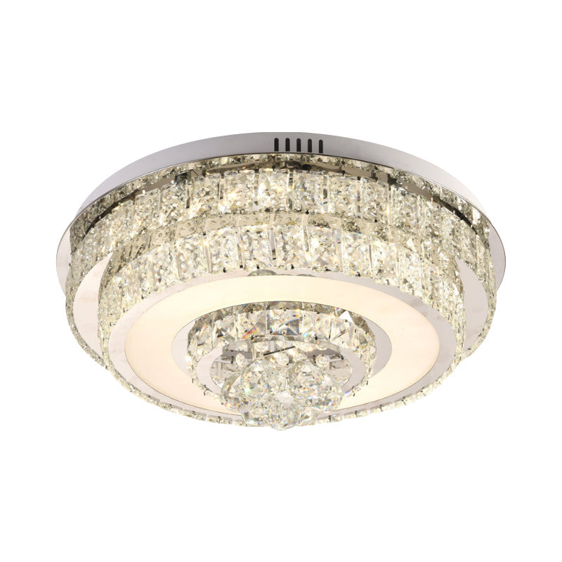 Modern Square/Round Ceiling Fixture Clear Crystal Drops LED Flush Mount Lighting in Nickle for Bedroom Clearhalo 'Ceiling Lights' 'Close To Ceiling Lights' 'Close to ceiling' 'Flush mount' Lighting' 1415811