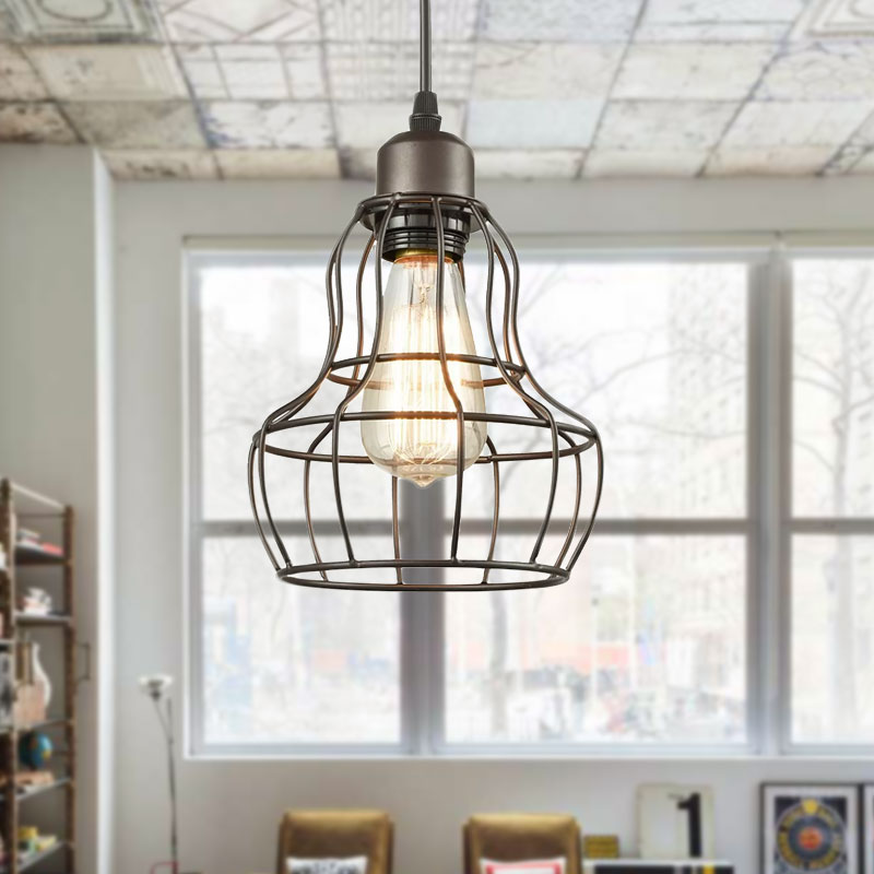 Bronze 1 Light Hanging Light Industrial Metal Wire Cage Pendant Lamp Fixture for Bedroom Clearhalo 'Art Deco Pendants' 'Cast Iron' 'Ceiling Lights' 'Ceramic' 'Crystal' 'Industrial Pendants' 'Industrial' 'Metal' 'Middle Century Pendants' 'Pendant Lights' 'Pendants' 'Tiffany' Lighting' 1416027