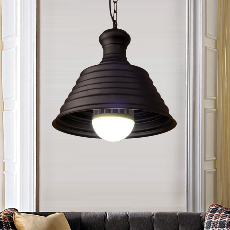 Bronze Finish Bell Hanging Light with Ribbed Design Industrial Metal 1 Light Restaurant Pendant Lamp Clearhalo 'Art Deco Pendants' 'Cast Iron' 'Ceiling Lights' 'Ceramic' 'Crystal' 'Industrial Pendants' 'Industrial' 'Metal' 'Middle Century Pendants' 'Pendant Lights' 'Pendants' 'Tiffany' Lighting' 1416178