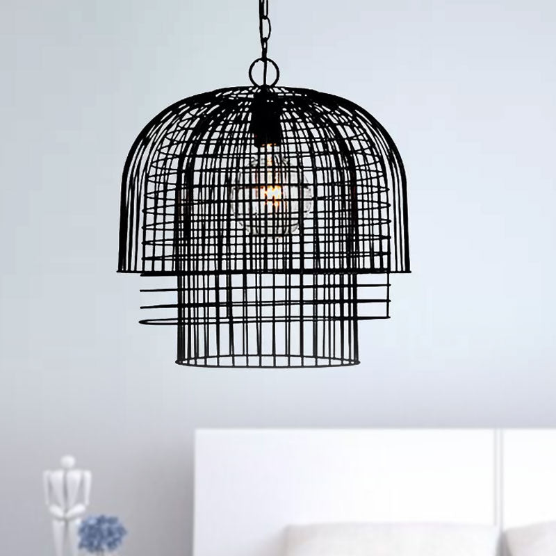 Industrial Caged Pendant Lamp 1 Head Wrought Iron Hanging Ceiling Light with Chain in Black Finish Clearhalo 'Art Deco Pendants' 'Black' 'Cast Iron' 'Ceiling Lights' 'Ceramic' 'Crystal' 'Industrial Pendants' 'Industrial' 'Metal' 'Middle Century Pendants' 'Pendant Lights' 'Pendants' 'Rustic Pendants' 'Tiffany' Lighting' 1416418