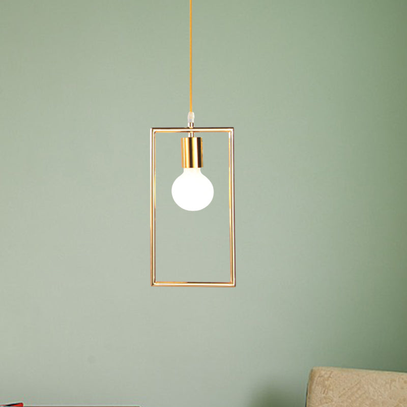 Golden Rectangle Hanging Ceiling Light with Frame Loft Style 1 Light Bedroom Pendant Lamp Clearhalo 'Art Deco Pendants' 'Cast Iron' 'Ceiling Lights' 'Ceramic' 'Crystal' 'Industrial Pendants' 'Industrial' 'Metal' 'Middle Century Pendants' 'Pendant Lights' 'Pendants' 'Tiffany' Lighting' 1416436