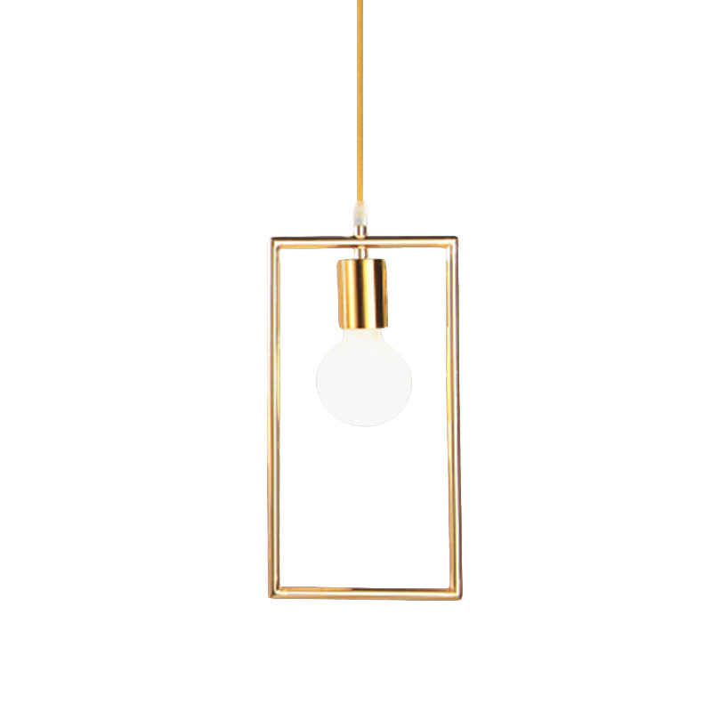 Golden Rectangle Hanging Ceiling Light with Frame Loft Style 1 Light Bedroom Pendant Lamp Clearhalo 'Art Deco Pendants' 'Cast Iron' 'Ceiling Lights' 'Ceramic' 'Crystal' 'Industrial Pendants' 'Industrial' 'Metal' 'Middle Century Pendants' 'Pendant Lights' 'Pendants' 'Tiffany' Lighting' 1416438