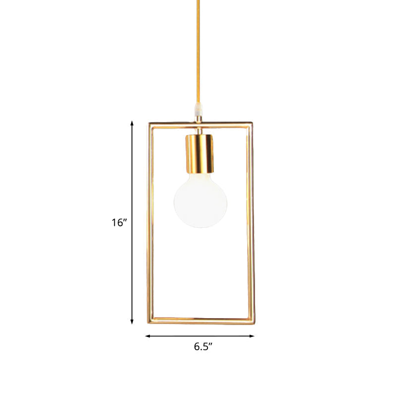 Golden Rectangle Hanging Ceiling Light with Frame Loft Style 1 Light Bedroom Pendant Lamp Clearhalo 'Art Deco Pendants' 'Cast Iron' 'Ceiling Lights' 'Ceramic' 'Crystal' 'Industrial Pendants' 'Industrial' 'Metal' 'Middle Century Pendants' 'Pendant Lights' 'Pendants' 'Tiffany' Lighting' 1416439