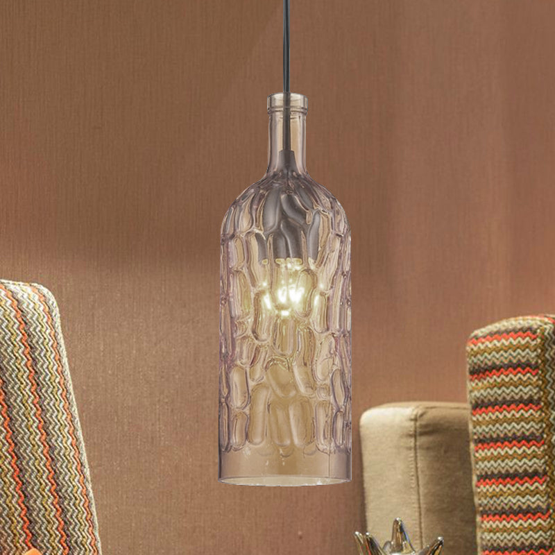 Dimpled Glass Bottle Shade Hanging Fixture Vintage Style 1 Light Living Room Pendant Light in Yellow/Brown Brown Clearhalo 'Ceiling Lights' 'Glass shade' 'Glass' 'Industrial Pendants' 'Industrial' 'Middle Century Pendants' 'Pendant Lights' 'Pendants' 'Tiffany' Lighting' 1416448