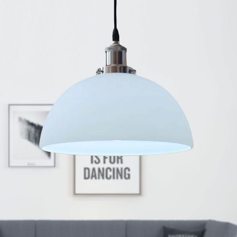 Chrome Dome Ceiling Light Industrial White Glass One Light Living Room Pendant Lighting Fixture Clearhalo 'Ceiling Lights' 'Glass shade' 'Glass' 'Industrial Pendants' 'Industrial' 'Middle Century Pendants' 'Pendant Lights' 'Pendants' 'Tiffany' Lighting' 1416475