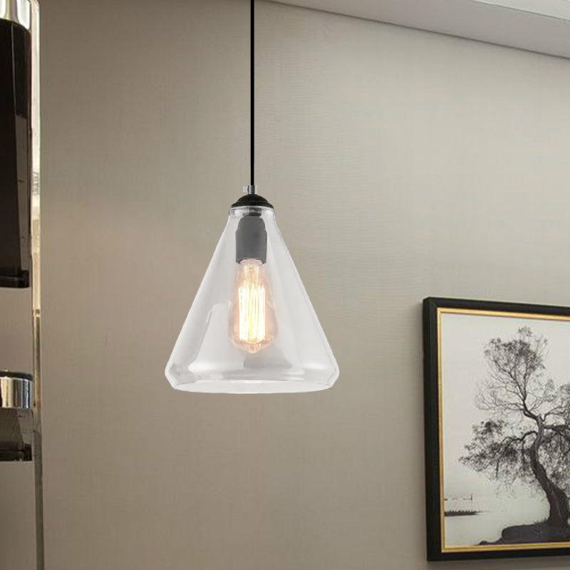 Black 1 Light Pendant Lighting Fixture Modern Clear/Brown Glass Tapered Hanging Ceiling Light Clearhalo 'Ceiling Lights' 'Glass shade' 'Glass' 'Industrial Pendants' 'Industrial' 'Middle Century Pendants' 'Pendant Lights' 'Pendants' 'Tiffany' Lighting' 1416499