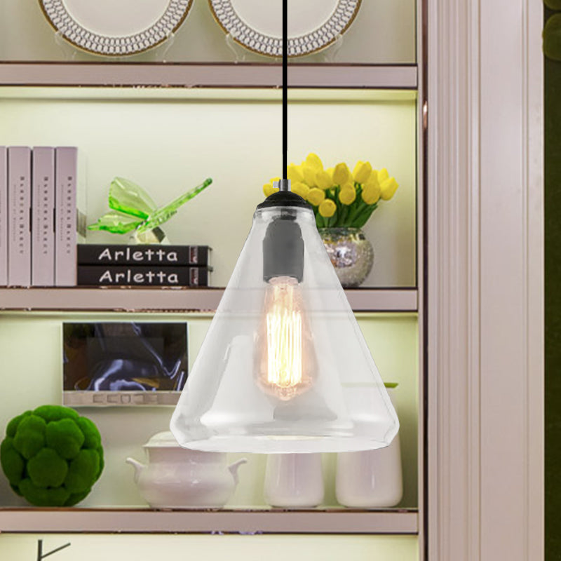 Black 1 Light Pendant Lighting Fixture Modern Clear/Brown Glass Tapered Hanging Ceiling Light Clearhalo 'Ceiling Lights' 'Glass shade' 'Glass' 'Industrial Pendants' 'Industrial' 'Middle Century Pendants' 'Pendant Lights' 'Pendants' 'Tiffany' Lighting' 1416500