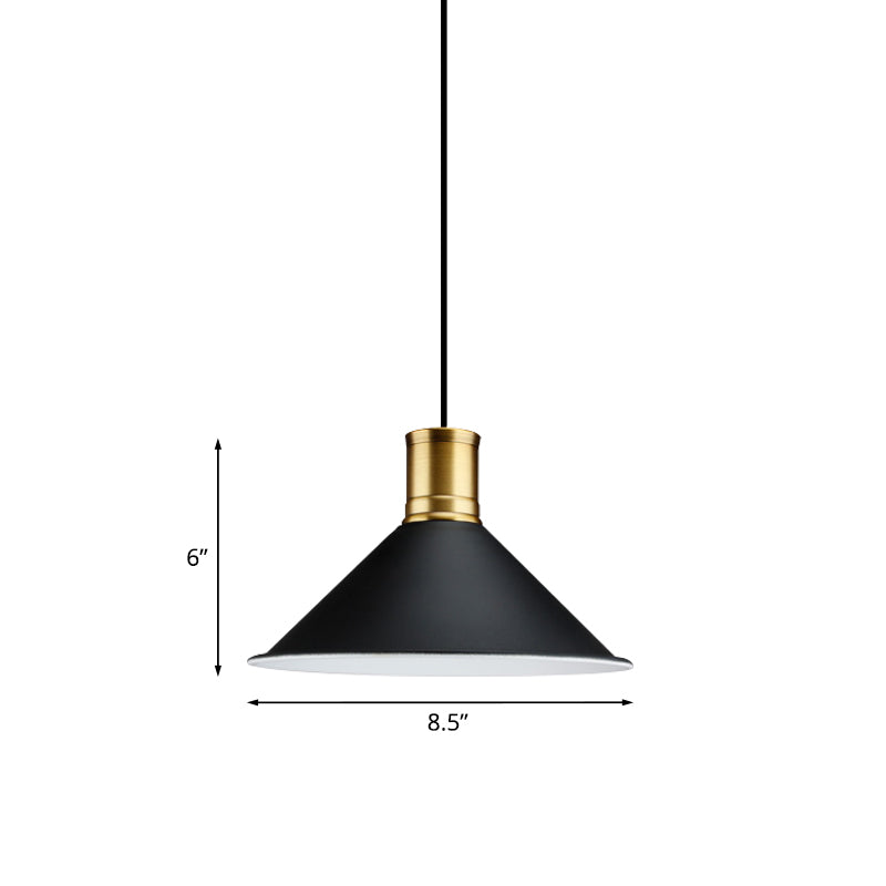 Metallic Black Finish Pendant Lighting Conic 1 Light Industrial Vintage Suspension Light for Bedroom, 8.5