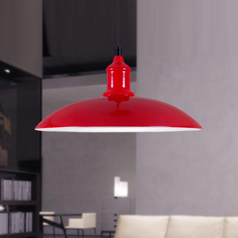 Green/Red Bowl Hanging Lamp Industrial Metal 1 Light Living Room Ceiling Pendant Light, 12.5