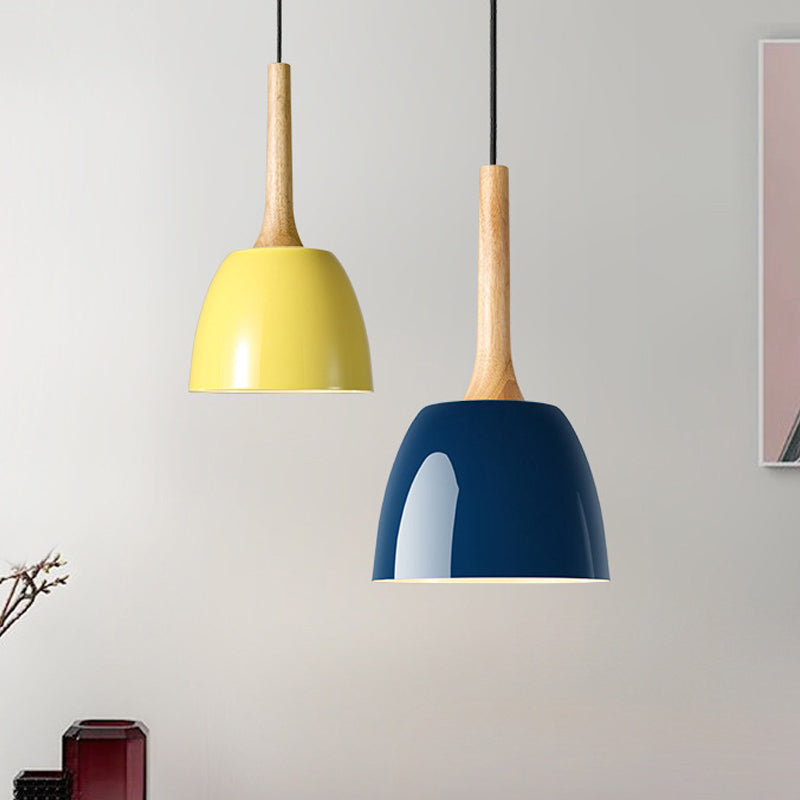 Yellow/Blue/Green Domed Hanging Ceiling Light Modernist Metal 1 Light Pendant Lighting for Dining Room Clearhalo 'Ceiling Lights' 'Modern Pendants' 'Modern' 'Pendant Lights' 'Pendants' Lighting' 1416780