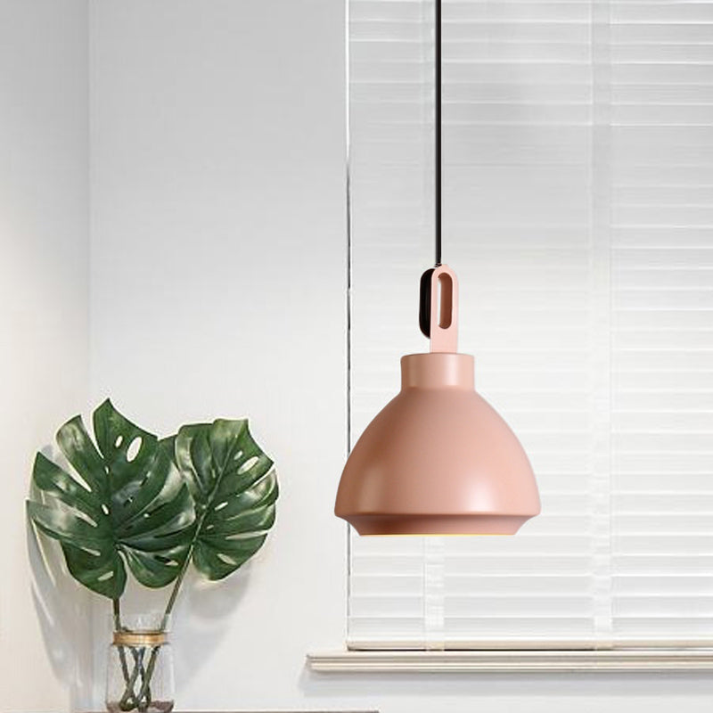 1 Head Ceiling Hanging Lamp with Dome Shade Metal Nordic Style Living Room Pendant Light in Black/Grey Pink Clearhalo 'Ceiling Lights' 'Modern Pendants' 'Modern' 'Pendant Lights' 'Pendants' Lighting' 1416841