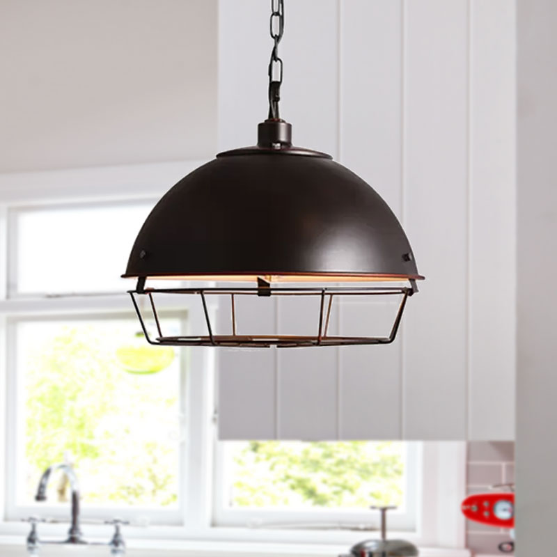 Vintage Dome Shade Pendant Lamp 1 Head Iron Hanging Light Fixture in Black/Aged Silver for Dining Room Clearhalo 'Art Deco Pendants' 'Black' 'Cast Iron' 'Ceiling Lights' 'Ceramic' 'Crystal' 'Industrial Pendants' 'Industrial' 'Metal' 'Middle Century Pendants' 'Pendant Lights' 'Pendants' 'Rustic Pendants' 'Tiffany' Lighting' 1417013