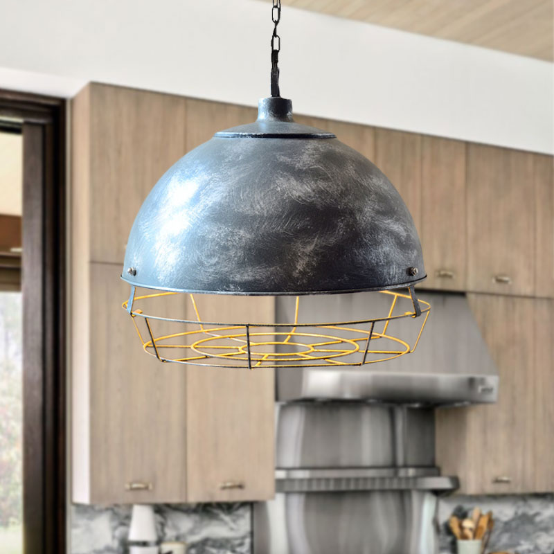 Vintage Dome Shade Pendant Lamp 1 Head Iron Hanging Light Fixture in Black/Aged Silver for Dining Room Clearhalo 'Art Deco Pendants' 'Black' 'Cast Iron' 'Ceiling Lights' 'Ceramic' 'Crystal' 'Industrial Pendants' 'Industrial' 'Metal' 'Middle Century Pendants' 'Pendant Lights' 'Pendants' 'Rustic Pendants' 'Tiffany' Lighting' 1417017