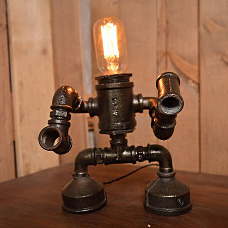 Exposed Bulb Restaurant Table Light with Robot Design Steampunk Metal 1 Light Black Table Lamp Clearhalo 'Lamps' 'Table Lamps' Lighting' 1417053