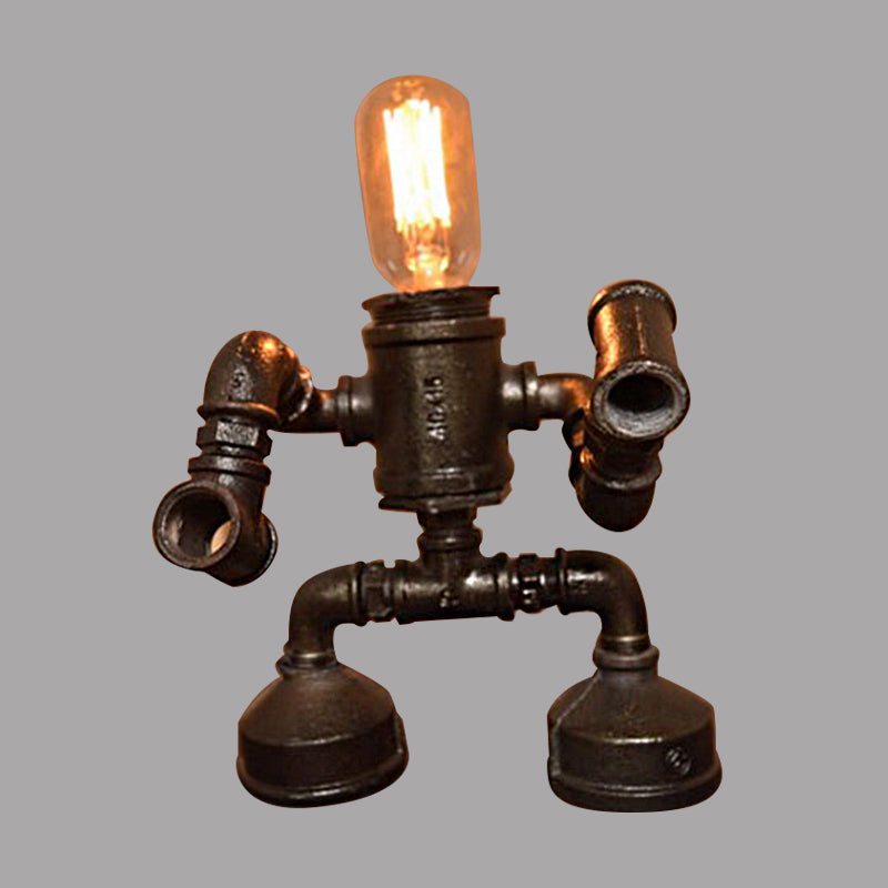 Exposed Bulb Restaurant Table Light with Robot Design Steampunk Metal 1 Light Black Table Lamp Clearhalo 'Lamps' 'Table Lamps' Lighting' 1417055