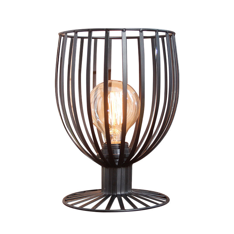 Bronze/Black 1 Light Table Lighting Farmhouse Stylish Wrought Iron Wine Glass Cage Shade Standing Table Lamp Clearhalo 'Lamps' 'Table Lamps' Lighting' 1417113