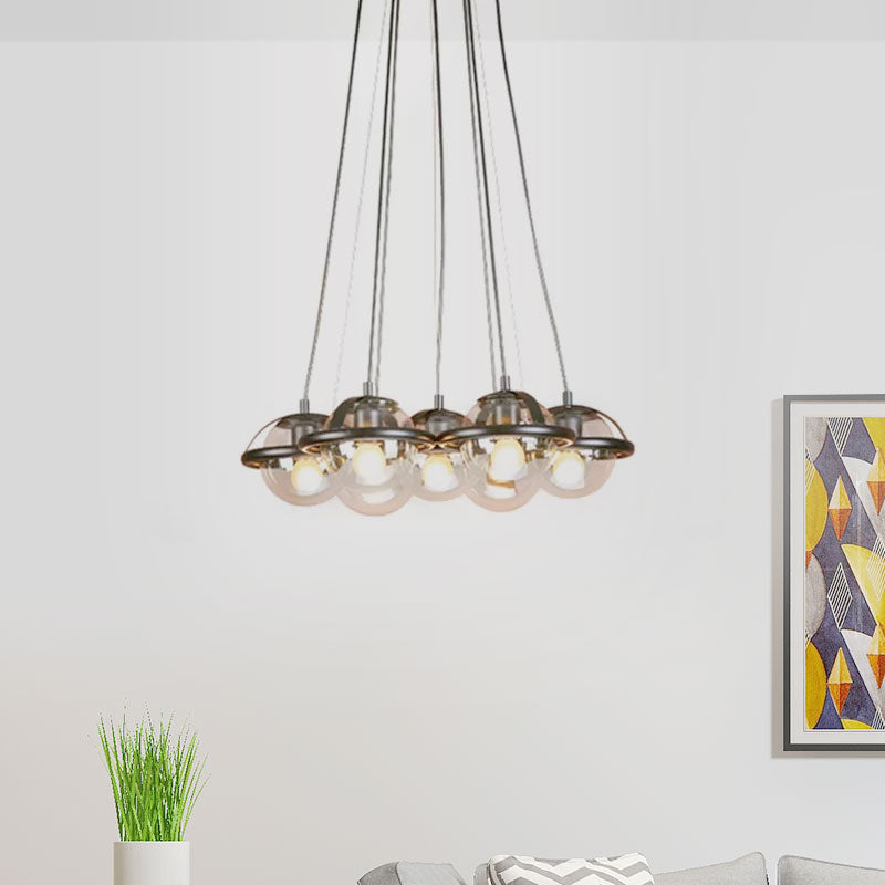 Multi Light Globe Shade Light Pendant Modern Black Clear Glass Hanging Lighting, Round Canopy Clearhalo 'Ceiling Lights' 'Glass shade' 'Glass' 'Industrial Pendants' 'Industrial' 'Middle Century Pendants' 'Pendant Lights' 'Pendants' 'Tiffany' Lighting' 1417181