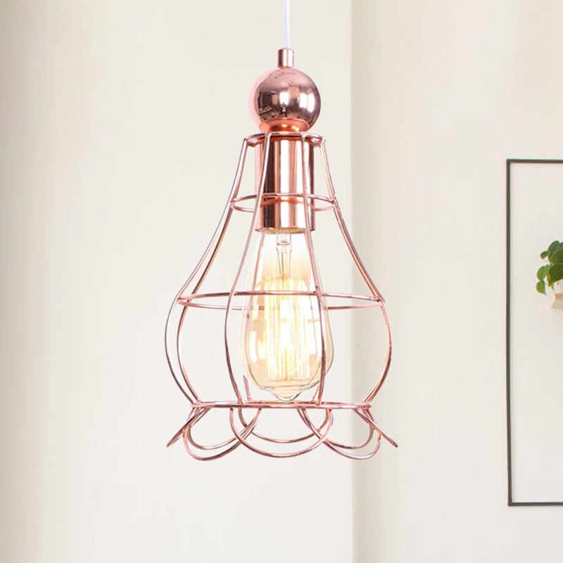 Rose Gold Caged Hanging Lighting Loft Style Metal 1 Light Indoor Pendant Lamp with Adjustable Cord Rose Gold Clearhalo 'Art Deco Pendants' 'Cast Iron' 'Ceiling Lights' 'Ceramic' 'Crystal' 'Industrial Pendants' 'Industrial' 'Metal' 'Middle Century Pendants' 'Pendant Lights' 'Pendants' 'Tiffany' Lighting' 1417343