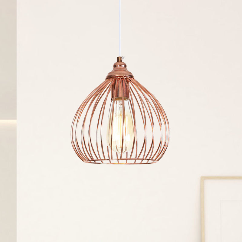 Gourd Single Pendant Light with Wire Guard 1 Light Industrial Hanging Ceiling Light in Rose Gold Clearhalo 'Art Deco Pendants' 'Cast Iron' 'Ceiling Lights' 'Ceramic' 'Crystal' 'Industrial Pendants' 'Industrial' 'Metal' 'Middle Century Pendants' 'Pendant Lights' 'Pendants' 'Tiffany' Lighting' 1417349