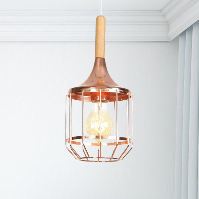 Rose Gold Drum Ceiling Pendant with Metal Cage 1 Light Modern Hanging Light for Corridor Clearhalo 'Art Deco Pendants' 'Cast Iron' 'Ceiling Lights' 'Ceramic' 'Crystal' 'Industrial Pendants' 'Industrial' 'Metal' 'Middle Century Pendants' 'Pendant Lights' 'Pendants' 'Tiffany' Lighting' 1417370