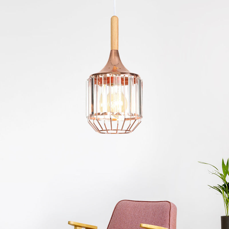 Rose Gold Drum Ceiling Pendant with Metal Cage 1 Light Modern Hanging Light for Corridor Clearhalo 'Art Deco Pendants' 'Cast Iron' 'Ceiling Lights' 'Ceramic' 'Crystal' 'Industrial Pendants' 'Industrial' 'Metal' 'Middle Century Pendants' 'Pendant Lights' 'Pendants' 'Tiffany' Lighting' 1417374