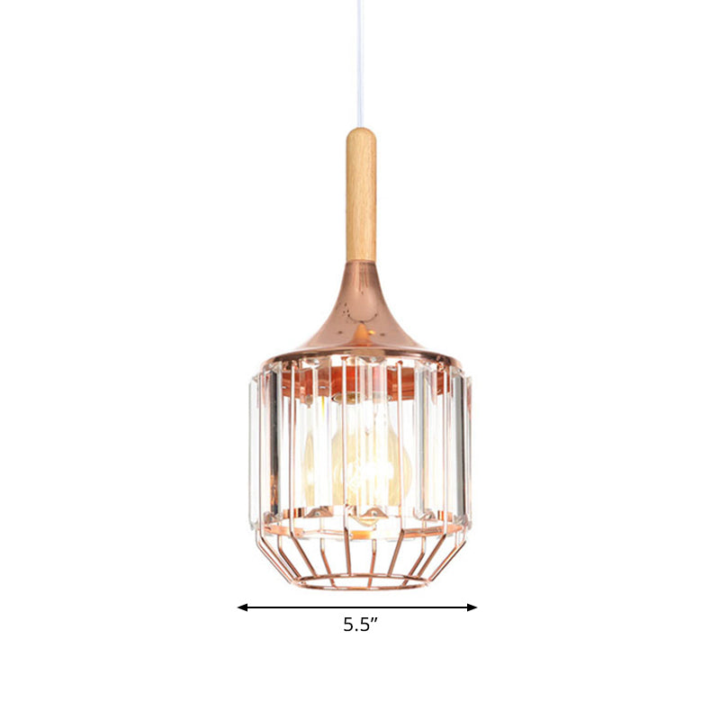 Rose Gold Drum Ceiling Pendant with Metal Cage 1 Light Modern Hanging Light for Corridor Clearhalo 'Art Deco Pendants' 'Cast Iron' 'Ceiling Lights' 'Ceramic' 'Crystal' 'Industrial Pendants' 'Industrial' 'Metal' 'Middle Century Pendants' 'Pendant Lights' 'Pendants' 'Tiffany' Lighting' 1417377