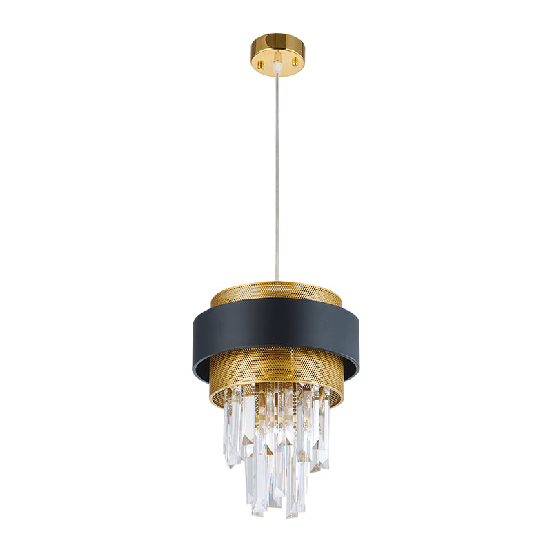 Taper Great Room Down Mini Pendant Modern Crystal Prisms 1 Bulb Black and Gold Finish Suspension Light Clearhalo 'Ceiling Lights' 'Modern Pendants' 'Modern' 'Pendant Lights' 'Pendants' Lighting' 1417445